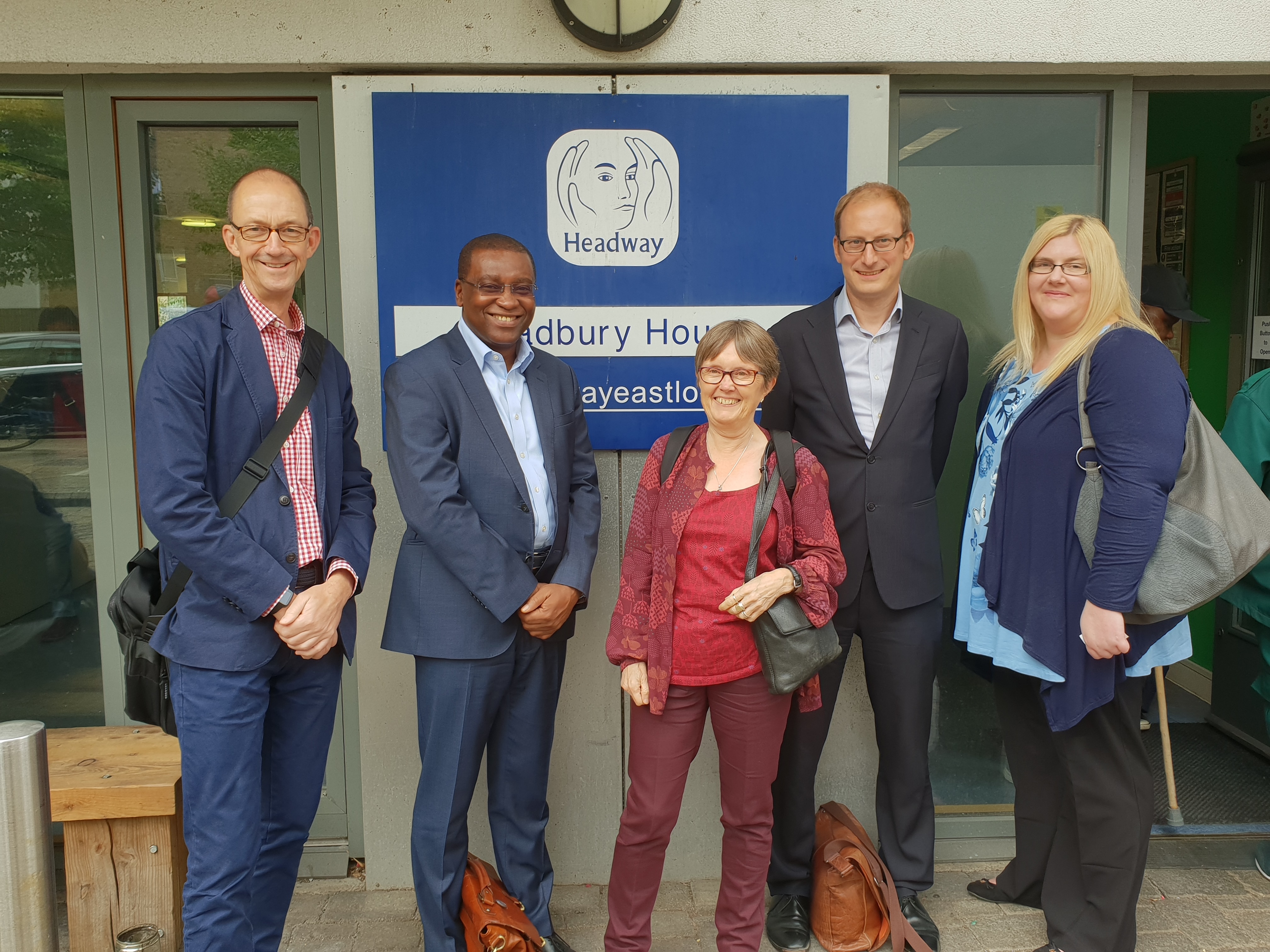 Social Security Advisory Committee members Phil Jones, Seyi Obakin, Liz Sayce, Carl Emmerson and Victoria Todd during a visit to Headway.