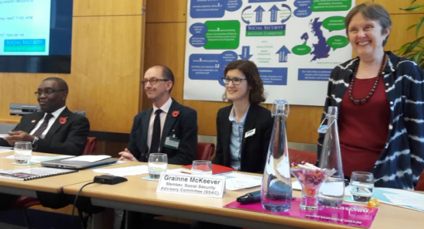 Liz Sayce, with Committee colleagues Seyi Obakin, Phil Jones and Grainne McKeever speaking at a stakeholder event.